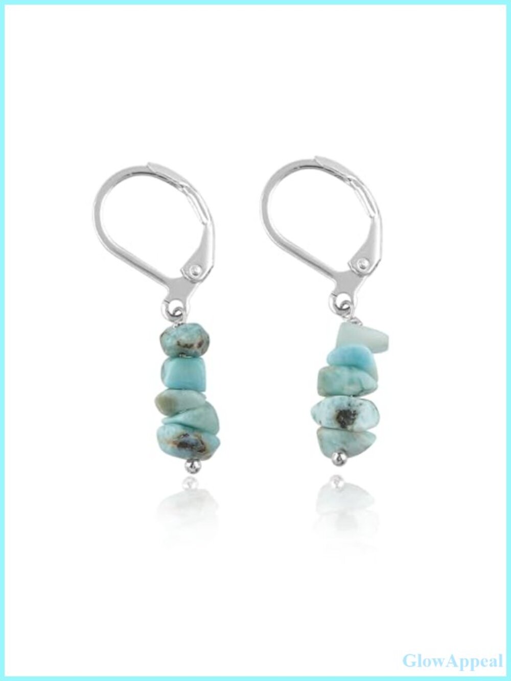 Natural Larimar Chip Dangle Earrings Silver Plated Leverback Boho